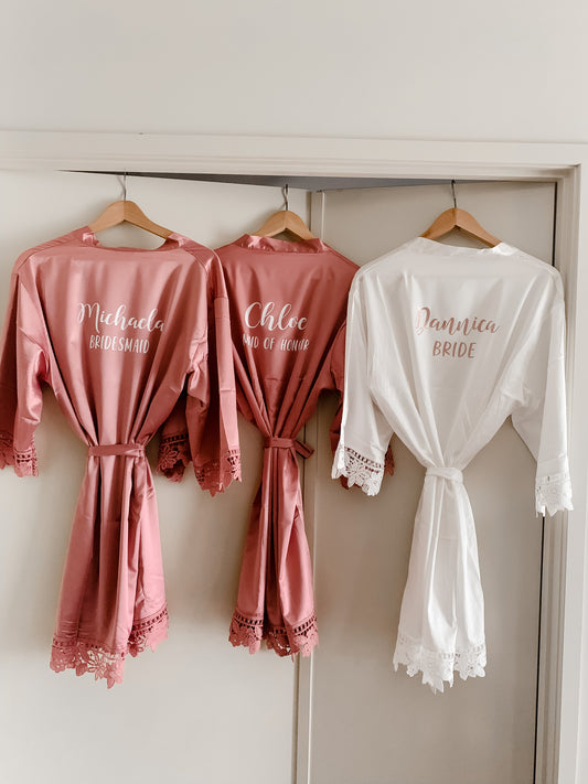 Personalised Satin wedding robes with detail