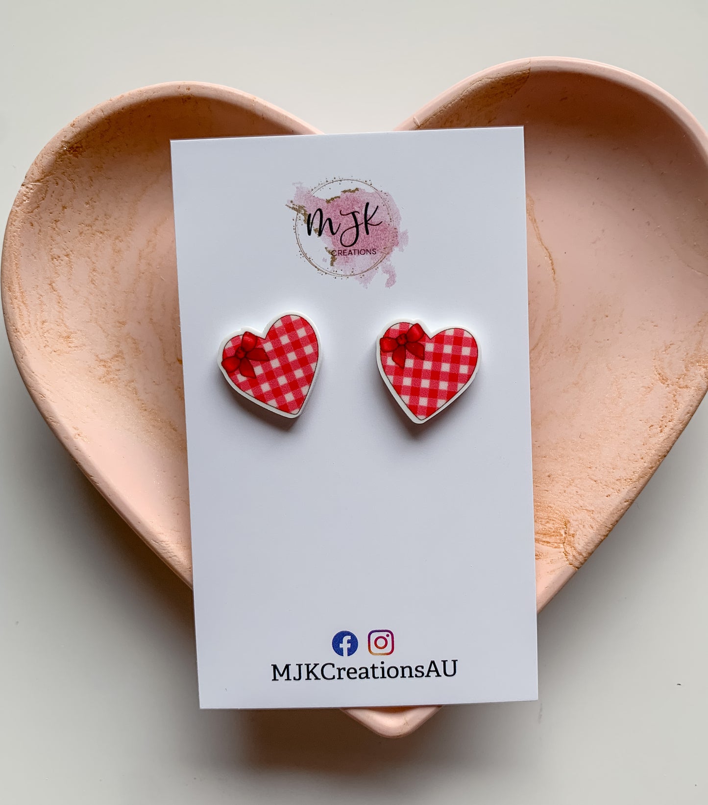 Checked loveheart Studs
